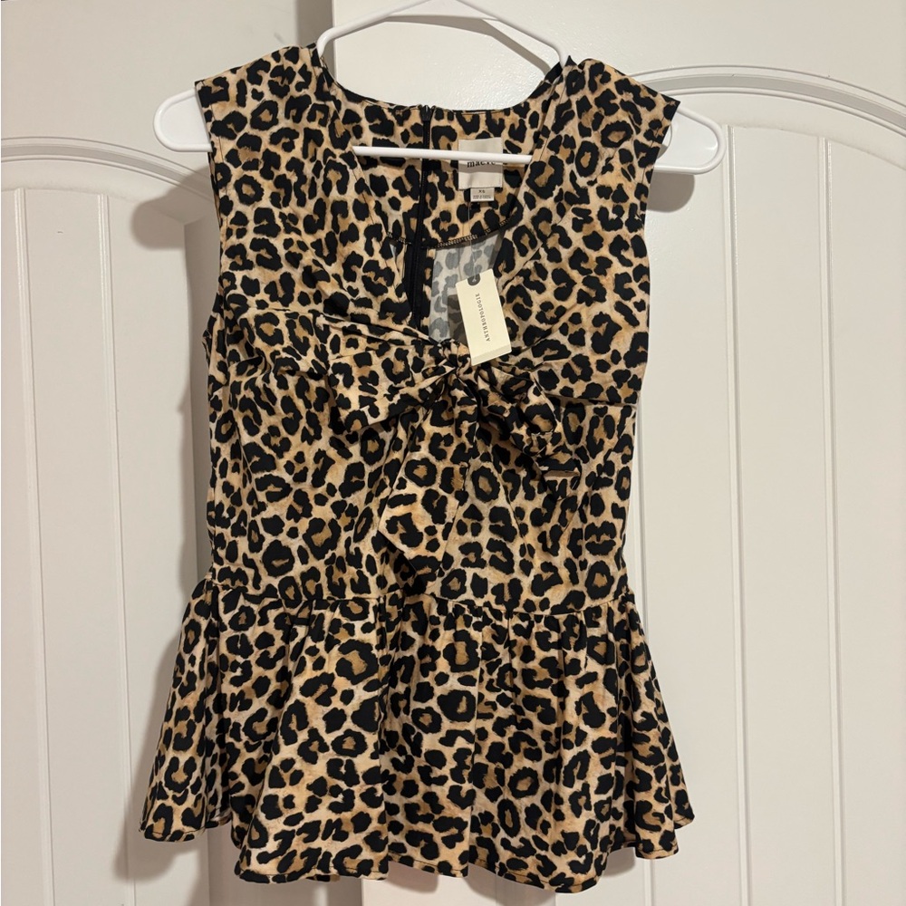 Maeve Leopard Print Tie-Front Sleeveless Tank Top - Tan/Black